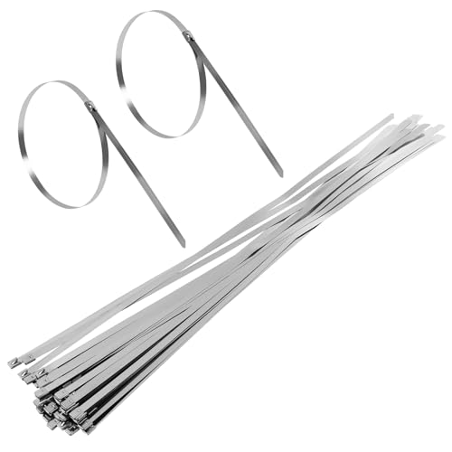MaxAwe 50Stk Edelstahl Kabelbinder 700 x 10 mm, Metall Kabelbinder Selbstsichernde, Abnehmbar Rostfrei Stahlband, Mehrzweck Metalkabelbinder für Hitzeschutzband Gartenpflege von MaxAwe
