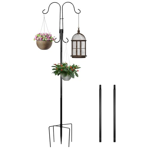 MaxAwe Garden Doppelt Schäferhaken, 200cm Rostbeständig Metall Garten Doppelhaken Schäferstab mit 5 Zinkenbasis, Heavy Duty Hirtenhaken für Solarleuchten Kleiderbügel Laternen Vogelhäuschen MaxAwe Garden Doppelt Schäferhaken, 200cm Rostbeständig Metall Garten Doppelhaken Schäferstab mit 5 Zinkenbasis, Heavy Duty Hirtenhaken für Solarleuchten Kleiderbügel Laternen Vogelhäuschen von MaxAwe