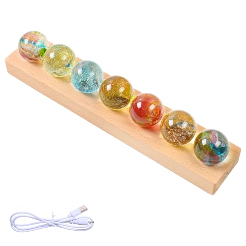 MaxAwe LED 7 Stück 40mm Tischlampe Kristallkugel, 3D Nachttischlampe Kristall mit Holzsockel und Geschenkbox Geschenk für Kinder Freunde Familie, Schneekugel Glas Nachtlicht für Schlafzimmer Wohnzimme von MaxAwe