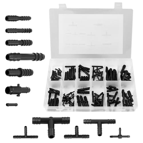 MaxEarn 113 Stk T-Verbinder Schlauchverbinder Set, Schwarz Universal T-Stück Gerade Reduzierstück Schlauchverschraubungen, für Gärten Schläuche BewäSserung Anschluss Kit KFZ Tropf Sprinkler Anlagen MaxEarn 113 Stk T-Verbinder Schlauchverbinder Set, Schwarz Universal T-Stück Gerade Reduzierstück Schlauchverschraubungen, für Gärten Schläuche BewäSserung Anschluss Kit KFZ Tropf Sprinkler Anlagen von MaxEarn