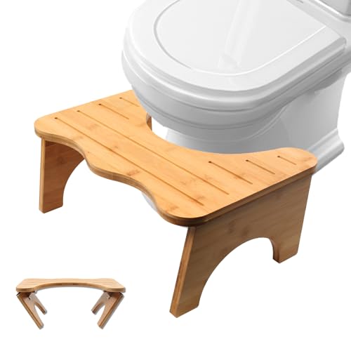 MaxEarn 7 Zoll Höhe Physiologischer Toilettenhocker aus Bambus, Kinder Toilettenstuhl Klappbar, WC Hocker, Toiletten Fußbank aus Holz, Tritthocker Anti Verstopfung, Klostuhl, Fußhocker von MaxEarn