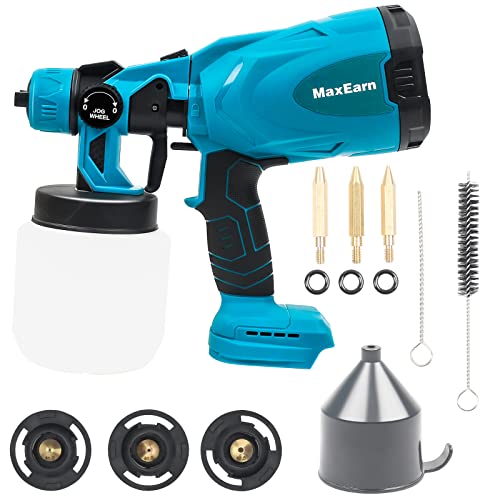 MaxEarn Akku Farbsprühsystem, Elektro Farbspritzpistole für Makita 18V Akkus, Lackierpistole mit 4 Düsen und 3 Spritzmuster, Farbsprühpistole zum Streichen von Wänden Gartenzaun (ohne Akku) von MaxEarn