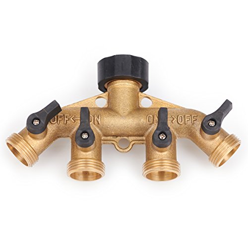MaxGarten Wasserverteiler 4-Wege Messing 3/4" Wasserhahn regulierbar absperrbar für 4 Geräte Schläuche von MaxGarten