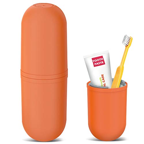 MaxMerry Reise Zahnbürste Tragbar, Reise Wasser Becher Set, Kreativer Zahnputzbecher Zahnbürstenhalter für Zahnbürsten und Zahnpasta, Geeignet für Reisen, Wandern, Geschäftsreisen, Zuhause (Orange) von MaxMerry