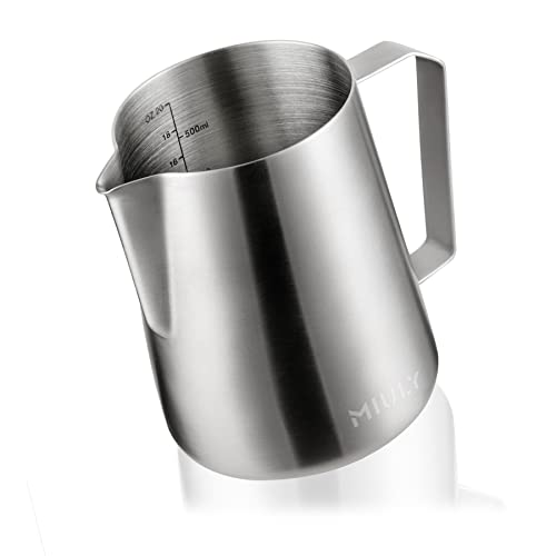 Milchkännchen, MaxMiuly Milchkanne Edelstahl 600ml/20oz Milk Pitcher Milchschaum Krug Art Aufschäumkännchen für den Milchaufschäumer, Cappuccino und Latte Art, Silber von MaxMiuly