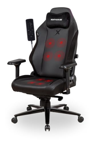 Heavy SMI | Premium Gaming Stuhl mit Integriertem Massagesystem | 8 Massageprogramme | Ergonomischer, Hochwertiger Bürostuhl | 4D Armlehnen + Sitzneigung mit Wippfunktion | Schwarz von MaxPodium