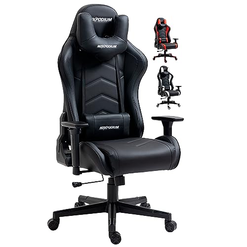 MaxPodium Tactical Gaming Stuhl - Extra Breit 150kg Belastbarkeit- Ergonomischer Bürostuhl - Hohenverstellbar, 3D anpassbare Armlehnen, Rückenlehne neigbar bis 180°, Wippfunktion (Schwarz) von MaxPodium