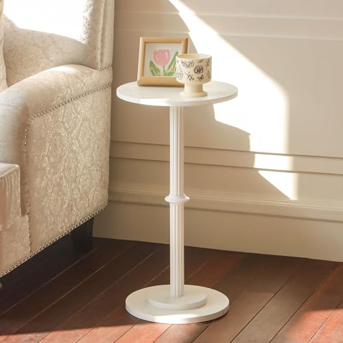 MaxSmeo Getränketisch, Kleiner Beistelltisch für kleine Räume, moderner runder Beistelltisch mit geriffeltem Holzbein, Weiß MaxSmeo Getränketisch, Kleiner Beistelltisch für kleine Räume, moderner runder Beistelltisch mit geriffeltem Holzbein, Weiß von MaxSmeo