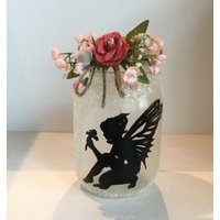 Einmachglas-Laterne Handgemalte Silhouette, Pinke Leuchte Mit Blumen von MaxStudioGifts