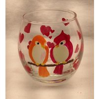 Hand Bemalt Votiv Kerze Halter - Liebe Vögel Glas Valentinstag Kerzenhalter Jahrestag von MaxStudioGifts