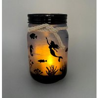 Meerjungfrau Einmachglas Laterne - Unterwasserleuchte Flammenloser Votivhalter Nachtlicht von MaxStudioGifts