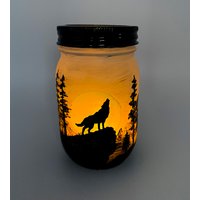 Wolf Mason Jar Laterne Howling Leuchte Mit Led von MaxStudioGifts