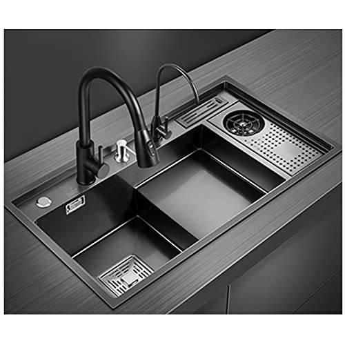 Küchenspüle Aus Edelstahl 304 Stufen-Spülbecken Mit Einem Becken Mit Tassenspüler Und Wasserhahn Einbau- Oder Unterbauinstallation Mehrere Paketoptionen (Color : D, S : 82x46x22cm) von MaxTom