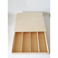 Großes Tablett, Mit Schublade 4 Fächern, Diy Unbehandeltes Tablett Holztablett, Aufbewahrungsfach, Für Kunstharz, Sortiertablett von MaxWoodDE