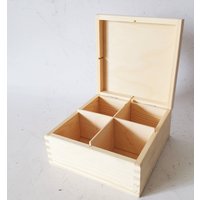 Teebox Mit 4 Fächern, Holzkiste, Diy Box, Decoupage, Unbehandelte Box Unlackierte Holzbox, Aufbewahrungsbox von MaxWoodDE