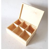 Teebox Mit 6 Fächern, Holzkiste, Diy Box, Decoupage, Unbehandelte Box Unlackierte Holzbox, Aufbewahrungsbox von MaxWoodDE