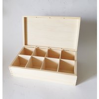 Teebox Mit 8 Fächern, Holzkiste, Diy Box, Decoupage, Unbehandelte Box Unlackierte Holzbox, Aufbewahrungsbox von MaxWoodDE