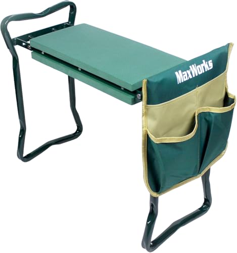 MaxWorks 50921 Klappbarer Garten-Kniehocker mit 20,3 cm breitem Kniepolster, mit 1 Werkzeugtasche für Pflanzen und Gartenarbeit von MaxWorks