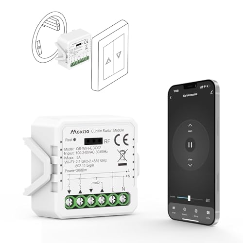 Maxcio Smart Rolladenchalter mit Prozentfunktion, WLAN Rolladensteuerung Relais Modul mit Timer, Kompatibel mit Alexa, Echo, Google Home Maxcio Smart Rolladenchalter mit Prozentfunktion, WLAN Rolladensteuerung Relais Modul mit Timer, Kompatibel mit Alexa, Echo, Google Home von Maxcio
