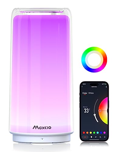 Maxcio Smarte LED Nachttischlampe, Touch Dimmbare Tischlampe Kompatibel mit Alexa, Google Home, Nachlicht mit Timing Funktion, RGB+CW+WW 2700K-6500K, für Schlafzimmer Kinderzimmer (Weiß) von Maxcio