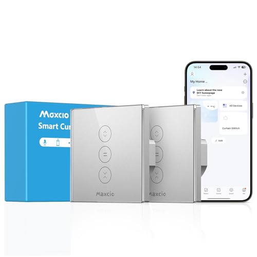 Maxcio WLAN Rolladenschalter Kompatibel mit Alexa, Google Home, Silberner Rolladenschalter Smart mit Zeitschaltuhr und Sprachsteuerung, Touch-Schalter, Neutralleiter erforderlich, 2 Packs von Maxcio