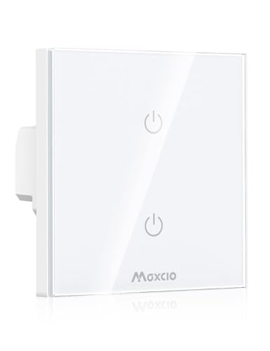 Smart Lichtschalter, Maxcio Wlan Lichtschalter 2 Weg, Kompatibel mit Alexa, Google Home, APP Fernbedienung, Timer Funktion und Überlastungsschutz, Nullleiter Erforderlich von Maxcio