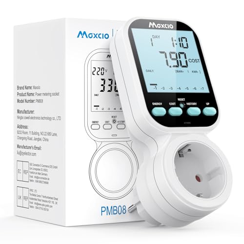 Wattmeter-Steckdose, digitaler Stromzähler, Maxcio mit 7 Modi, energiesparende Steckdose mit hintergrundbeleuchtetem LCD-Display, Leistungsüberwachung für Großgeräte von Maxcio