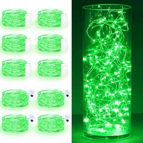 Maxee 10 Stück 2M Grün LED Lichterkette Batterie, Wasserdicht für DIY, Party, Stimmung Lichter, Weihnachtsdeko, Innen- und Außenbereich Deko, 4 Stück Quadratische + 6 Stück Flache Lichterkette von Maxee