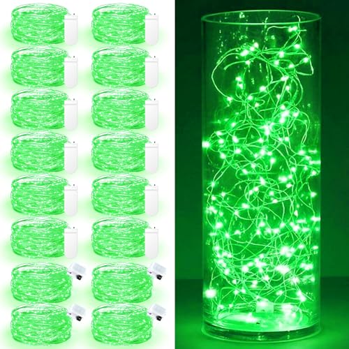 Maxee 16 Stück 3M Grün LED Lichterkette Batterie, Wasserdicht für DIY, Party, Stimmung Lichter, Weihnachtsdeko, Innen- und Außenbereich Deko, 4 Stück Quadratische + 12 Stück Flache Lichterkette von Maxee