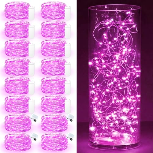 Maxee 16 Stück 3M Rosa LED Lichterkette Batterie, Wasserdicht für DIY, Party, Stimmung Lichter, Weihnachtsdeko, Innen- und Außenbereich Deko, 4 Stück Quadratische + 12 Stück Flache Lichterkette von Maxee