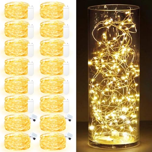 Maxee 16 Stück 3M Warme LED Lichterkette Batterie, Wasserdicht für DIY, Party, Stimmung Lichter, Weihnachtsdeko, Innen- und Außenbereich Deko, 4 Stück Quadratische + 12 Stück Flache Lichterkette von Maxee