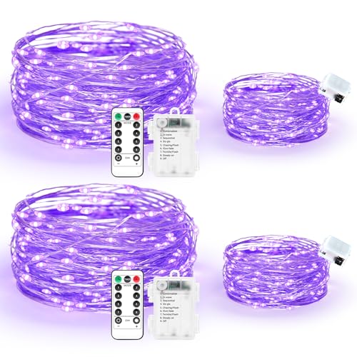 Maxee 2 Stück 10M + 2 Stück 3M LED Lichterkette Batterie, 8 Modi Fernbedienung mit Timer Lichterkette, IP65 Wasserdichte, Außen Lichterkette Draht für Weihnachten Innen Aussen Deko, Lila-1 Maxee 2 Stück 10M + 2 Stück 3M LED Lichterkette Batterie, 8 Modi Fernbedienung mit Timer Lichterkette, IP65 Wasserdichte, Außen Lichterkette Draht für Weihnachten Innen Aussen Deko, Lila-1 von Maxee