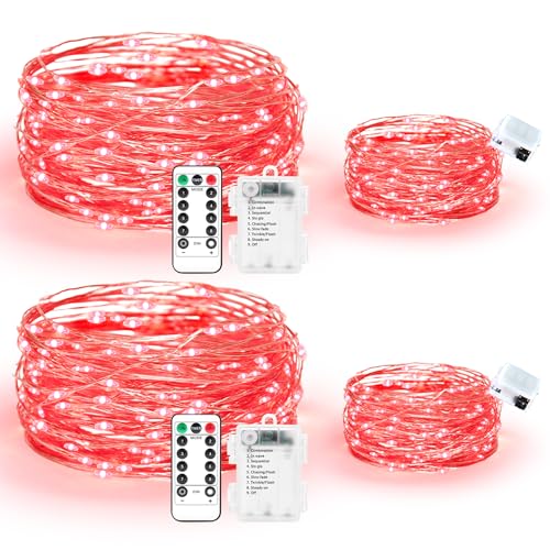 Maxee 2 Stück 10M + 2 Stück 3M LED Lichterkette Batterie, 8 Modi Fernbedienung mit Timer Lichterkette, IP65 Wasserdichte, Außen Lichterkette Draht für Weihnachten Innen Aussen Deko, Rot-1 Maxee 2 Stück 10M + 2 Stück 3M LED Lichterkette Batterie, 8 Modi Fernbedienung mit Timer Lichterkette, IP65 Wasserdichte, Außen Lichterkette Draht für Weihnachten Innen Aussen Deko, Rot-1 von Maxee