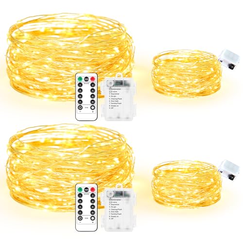 Maxee 2 Stück 10M + 2 Stück 3M LED Lichterkette Batterie, 8 Modi Fernbedienung with Timer, IP65 Wasserdichte, Außen Lichterkette Draht für Weihnachten Innen Aussen Deko, Warme Farben Maxee 2 Stück 10M + 2 Stück 3M LED Lichterkette Batterie, 8 Modi Fernbedienung with Timer, IP65 Wasserdichte, Außen Lichterkette Draht für Weihnachten Innen Aussen Deko, Warme Farben von Maxee