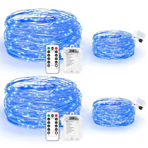 Maxee 2 Stück 20M + 2 Stück 3M LED Lichterkette Batterie, 8 Modi Fernbedienung mit Timer Lichterkette, IP65 Wasserdichte, Außen Lichterkette Draht für Weihnachten Innen Aussen Deko, Blau Maxee 2 Stück 20M + 2 Stück 3M LED Lichterkette Batterie, 8 Modi Fernbedienung mit Timer Lichterkette, IP65 Wasserdichte, Außen Lichterkette Draht für Weihnachten Innen Aussen Deko, Blau von Maxee