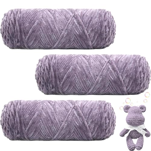 Maxee 300g(3×100g) Samtig Babywolle, Samt Velvet Wolle Chenille Garn, Kuschelweich Chenillegarn, Flauschige Weich Plüschwolle, Häkelgarn Wolle Zum Stricken & Häkeln(Grauviolett)-2 von Maxee