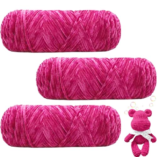 Maxee 300g(3×100g) Samtig Babywolle, Samt Velvet Wolle Chenille Garn, Kuschelweich Chenillegarn, Flauschige Weich Plüschwolle, Häkelgarn Wolle Zum Stricken & Häkeln-leuchtend rosa lila von Maxee