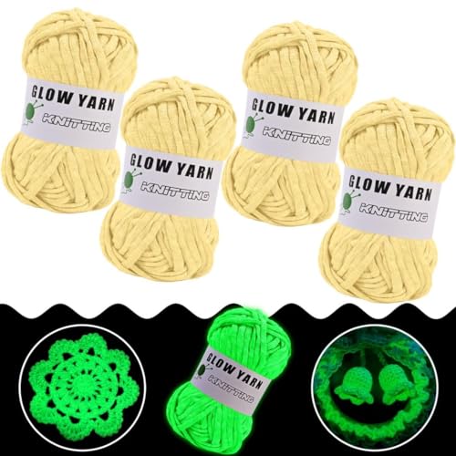 Maxee 4 Stück 200G Leuchtendes Handstrickgarn, Glow-in-the-dark Braided yarn, Strickgarn Im Dunkeln Leuchtende, DIY Stoff Polyester Handstricken Leuchtendes Garn, Häkelgarn Zum Häkeln Kunsthand 2mm von Maxee