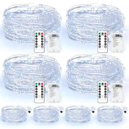 Maxee 4 Stück 20M + 4 Stück 3M LED Lichterkette Batterie, 8 Modi Fernbedienung mit Timer Lichterkette, IP65 Wasserdichte, Außen Lichterkette Draht für Weihnachten Innen Aussen Deko Maxee 4 Stück 20M + 4 Stück 3M LED Lichterkette Batterie, 8 Modi Fernbedienung mit Timer Lichterkette, IP65 Wasserdichte, Außen Lichterkette Draht für Weihnachten Innen Aussen Deko von Maxee