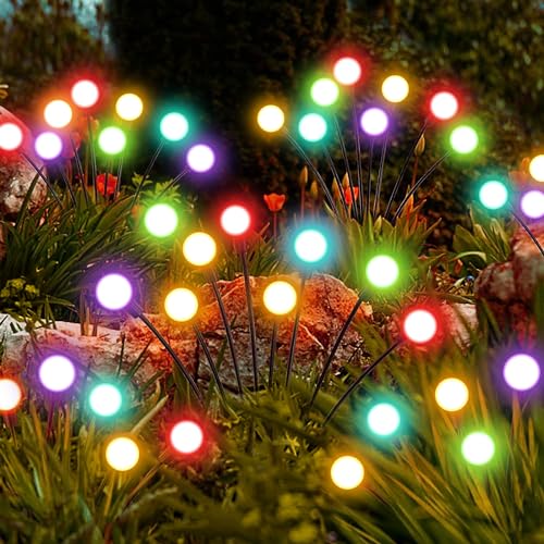 Maxee Solarlampen für Außen Garten, 2er-Pack schwingende Gartenleuchten, 10 wasserdichte LED-Solarleuchten, 8 Lichtmodi für Hof- und Gartenterrassendekoration,Farbig von Maxee