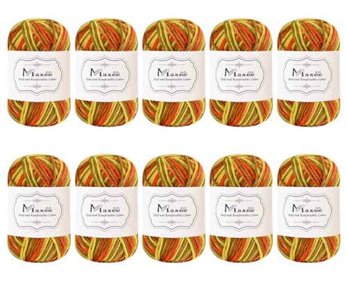 Maxee Handstrickgarn, 10×50 g Häkelgarn, Bunt Farbverlauf Acrylgarn zum Stricken, Weicher Wolle zum Häkeln, Mehrfarbiges Garn zum Stricken Häkeln und Basteln von Maxee