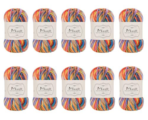 Maxee Handstrickgarn, 10×50 g Häkelgarn, Bunt Farbverlauf Acrylgarn zum Stricken, Weicher Wolle zum Häkeln, Mehrfarbiges Garn zum Stricken Häkeln und Basteln von Maxee
