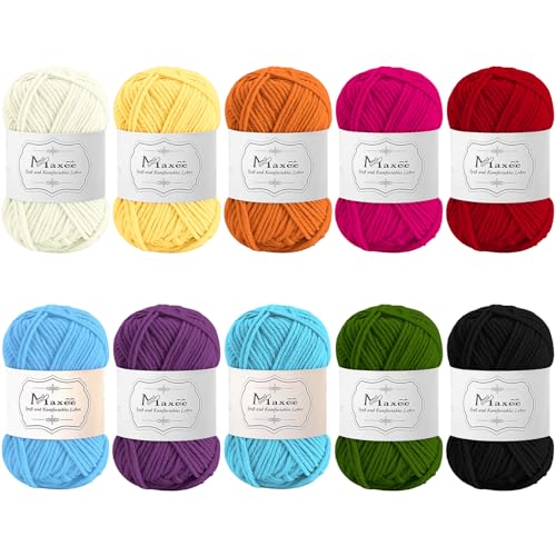 Maxee Häkelgarn 500g (50g*10 Farbe), Acryl Wolle Zum Stricken, Garn zum Häkeln und Stricken, Hand Knitting Yarn Set, Handstrickgarn Baumwollgarn für Häkeln, Wolle zum Stricken und Kunsthandwerk von Maxee