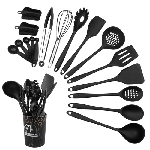 Maxentico Küchenutensilien(18Pcs), Kochlöffel Silikon Küchenhelfer Kochbesteck Kochlöffelset, Küchenset Küchen Helfer Utensil Cooking Set Kochset, Küchenzubehör Kochutensilien Kochgeschirr Utensils von Maxentico