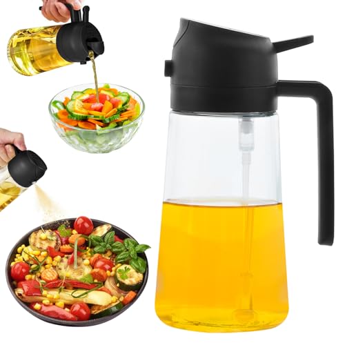 Maxentico Ölsprüher(500Ml), Öl Ölsprühflasche Sprüher Sprühflasche für Heißluftfritteuse Sprayflasche zum Kochen, Ölspray Oelsprayflasche Küche, 2 in 1 Oil Spray Bottle Sprayer für Speiseöl von Maxentico