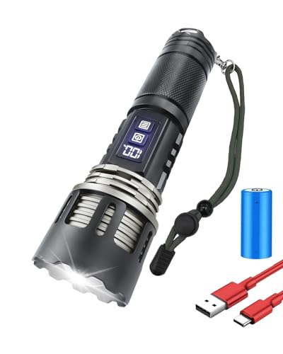 Maxesla Taschenlampe LED Aufladbar Extrem Hell, Digitale Dual Button Taschenlampe Batteriebetrieben USB, XHP360 Taktische Taschenlampe mit Camping Licht IP67 Wasserdichte Taschenlampe 10 Modi von Maxesla