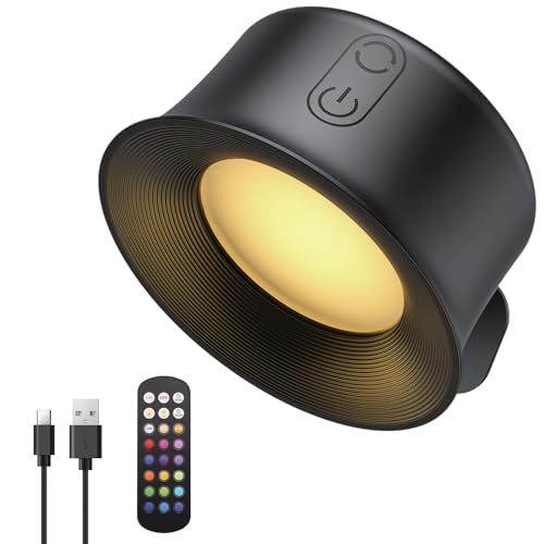 Maxetodo 1PCS Kabellos Wandleuchte LED Wandlampe Innen Schwarz mit USB-Ladeanschluss 3 Farbmodi 15 RGB-Farben 360° drehbare Touch Control Leselampe für Kinder Schlafzimmer Wohnmobil Festival von Maxetodo