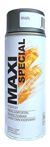 Maxi Color HITZEFEST Sprühlack Ofenfarbe Auspufflack Ofenlack 400 ml Sprühdose hitzebeständig Hochtemperatur-Lack Ergiebig (800°C Anthrazit matt) von Maxi Color