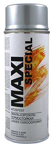 Maxi Color HITZEFEST Sprühlack Ofenfarbe Auspufflack Ofenlack 400 ml Sprühdose hitzebeständig Hochtemperatur-Lack Ergiebig (800°C Silber) von Maxi Color