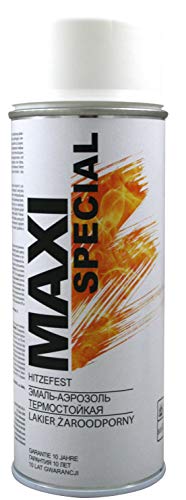 Maxi Color HITZEFEST Sprühlack Ofenfarbe Auspufflack Ofenlack 400 ml Sprühdose hitzebeständig Hochtemperatur-Lack Ergiebig (800°C weiß matt) von Maxi Color